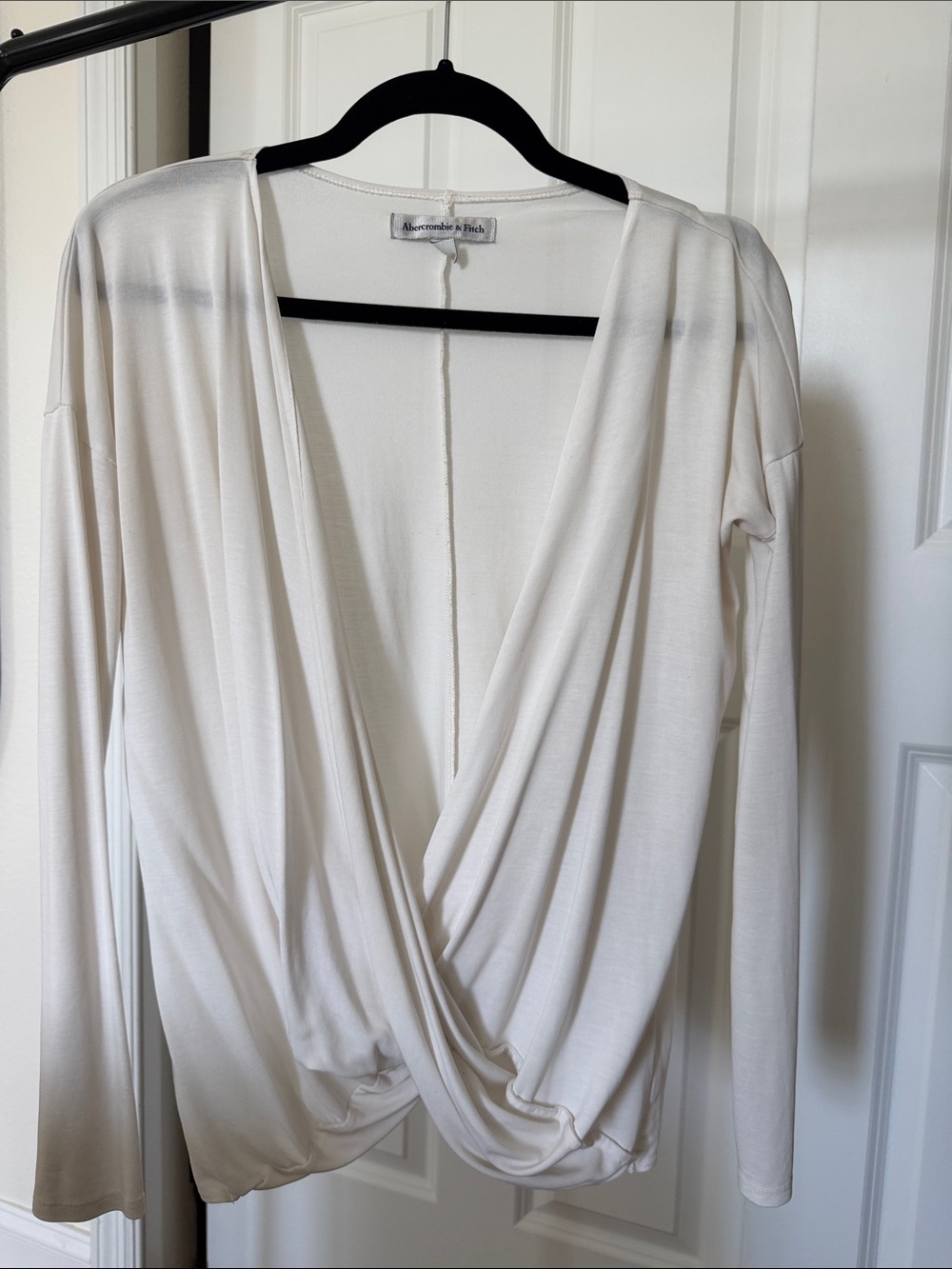 Abercrombie & Fitch Ivory Wrap-Front Long Sleeve Top